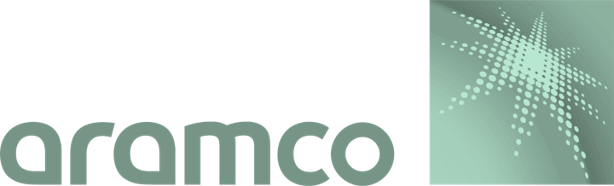 Aramco logo featuring stylized text and a starburst design, representing the global energy company.